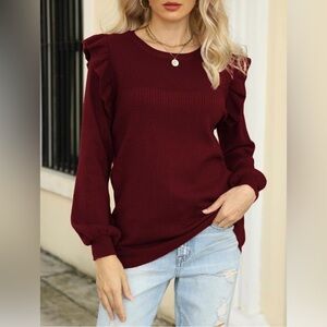 DEEP SELF Womens Long Sleeve Sweaters Ruffle